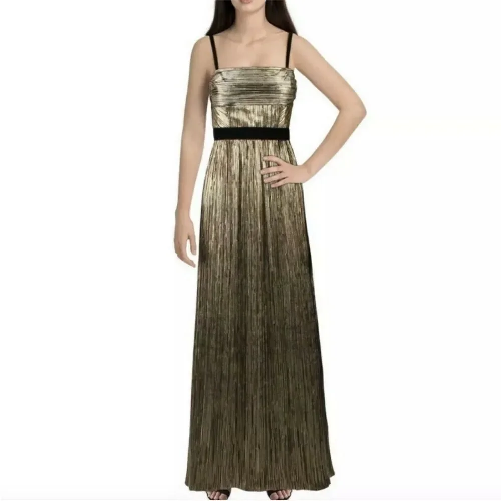Gianni Bini Metallic Pleated Maxi Dress - Size 0